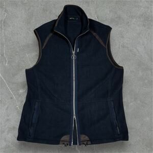 Barbour Langdale Gilet Fleece Men’s Vest Size XXL Navy Blue Brown Trim Full Zip